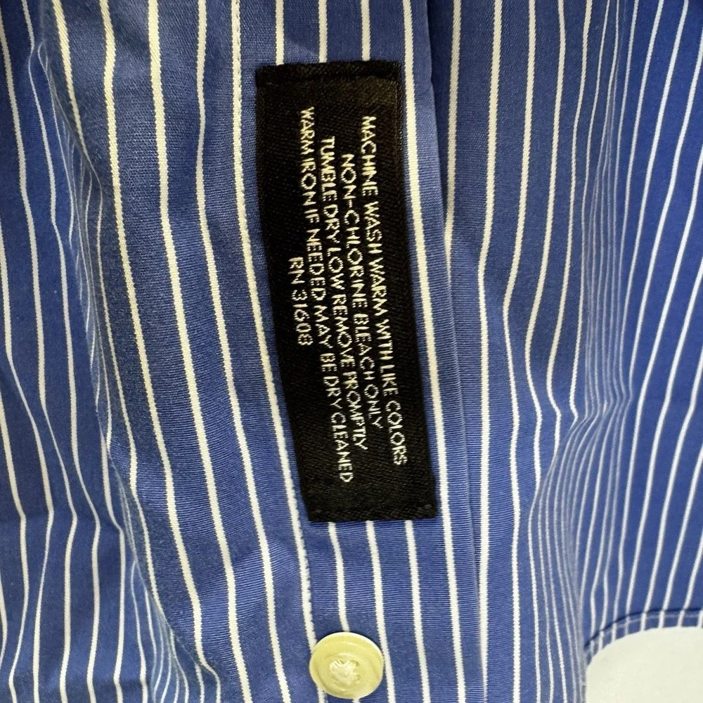Jos A. Bank Blue & White Striped Travelers Collection Men's‎ 18-33 Button Up